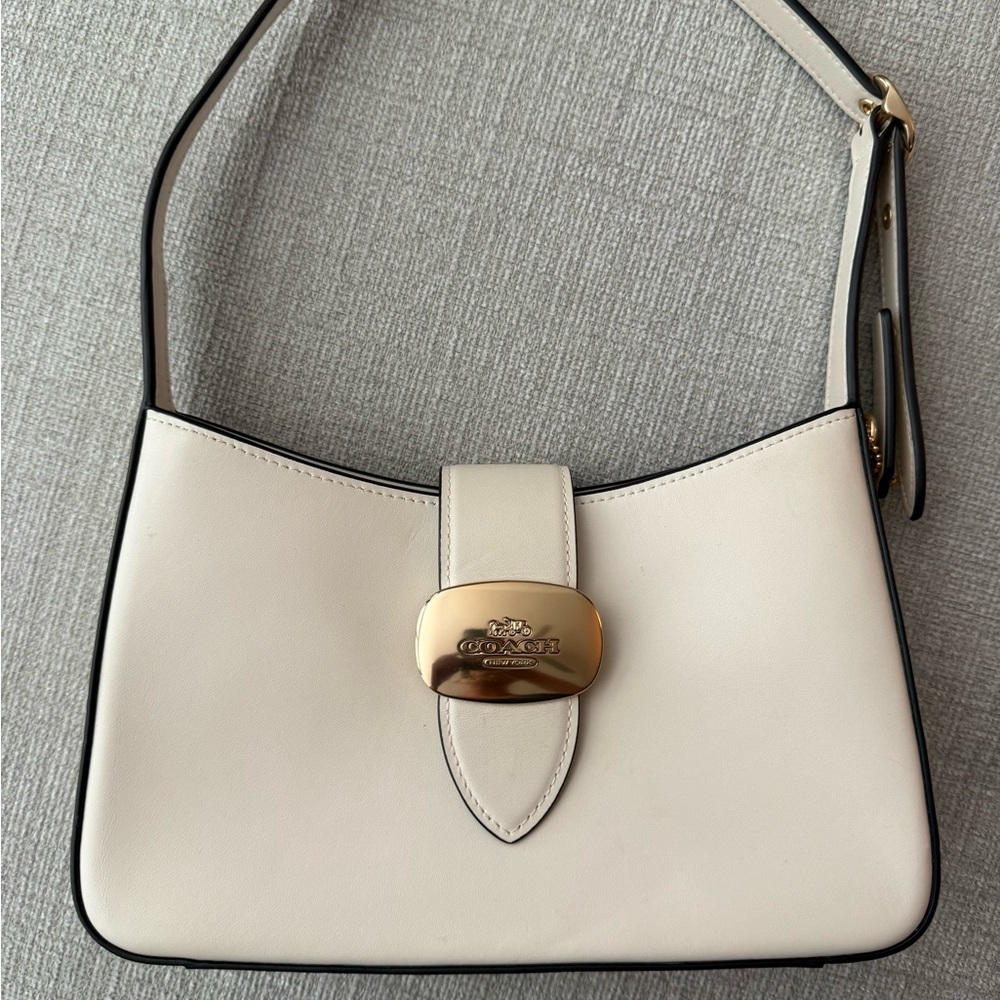 Coach Cream Leather Shoulder Bag with Gold Accent